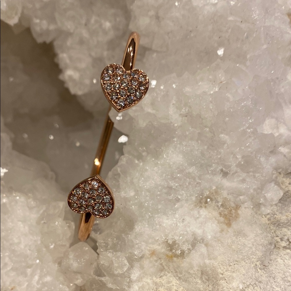 Rose Gold Tone Heart Bracelet with Crystals